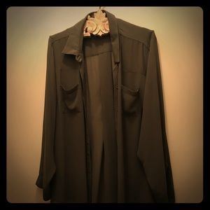 Olive Green Sheer Button Up